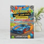 Fast Car Racing Geburtstagsparty Einladung (Stehend Vorderseite)