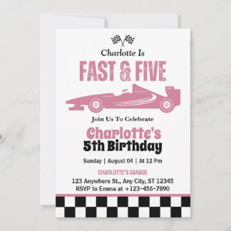 Fast & Five Race Car Gir 5. Geburtstagsparty Einladung