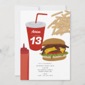 Fast Food Burger Fries GRILLEN Birthday Einladung (Vorderseite)