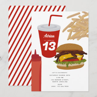 Fast Food Burger Fries GRILLEN Birthday Einladung