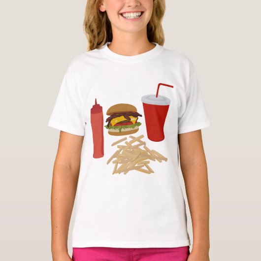 Fast Food Burger Fries Illustration T-Shirt (Vorderseite)
