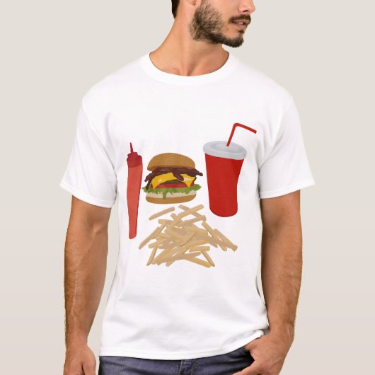 Fast Food Burger Fries Illustration T-Shirt (Vorderseite)
