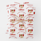 Fast Food Burger Fries Muster Geburtsname Geschenkpapier Set (Beispiel)