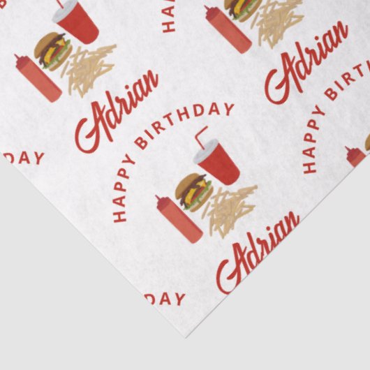 Fast Food Burger Fries Muster Geburtsname Seidenpapier (Ausschnitt)