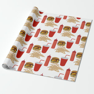 Fast Food Burger Fries Muster Geschenkpapier