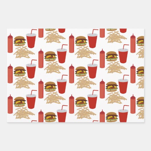 Fast Food Burger Fries Muster Geschenkpapier Set (Vorderseite 2)