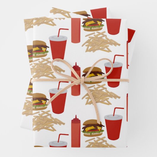 Fast Food Burger Fries Muster Geschenkpapier Set (Beispiel)