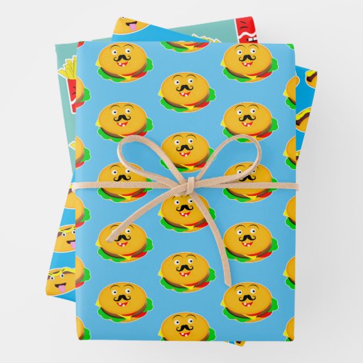Fast Food Burger Mais Gog Fries Modern witzig Geschenkpapier Set (Beispiel)