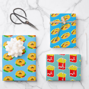 Fast Food Burger Mais Gog Fries Modern witzig Geschenkpapier Set