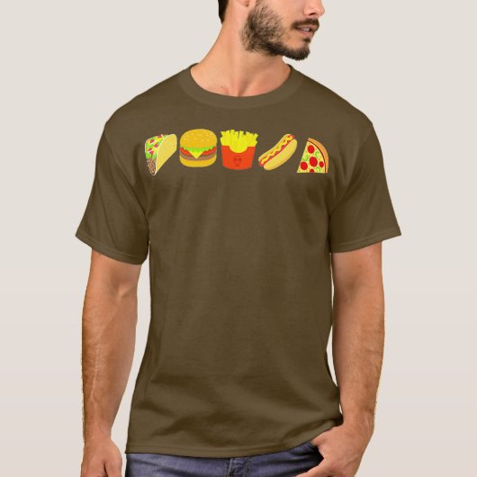 Fast Food Burger Taco French Fries Hot Dog Pizza T-Shirt (Vorderseite)