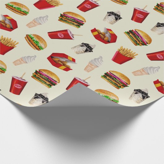 Fast Food Burgers, Fries, Sundaes Geschenkpapier (Ecke)