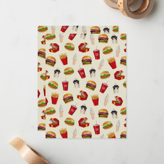 Fast Food Burgers, Fries, Sundaes Mitteilungskarte (Vorderseite/Rückseite Beispiel)