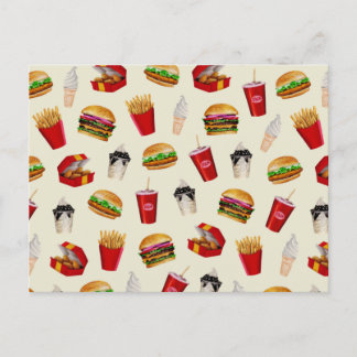 Fast Food Burgers, Fries, Sundaes Postkarte