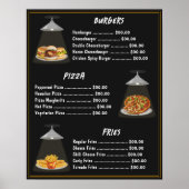 Fast Food Burgers | Pizza | Fries Menu List Black Poster (Vorne)