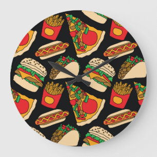 Fast Food Fiesta: Vintage Musterisolierung Große Wanduhr