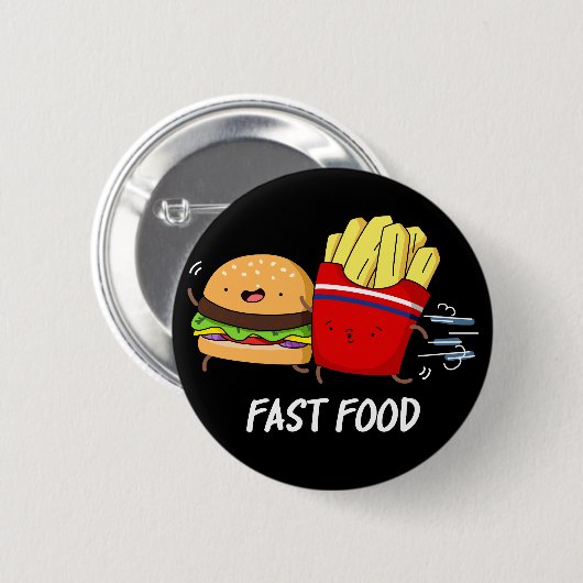 Fast Food Funny Burger and Frin Pun Dark BG Button (Vorne & Hinten)