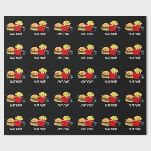 Fast Food Funny Burger and Frin Pun Dark BG Geschenkpapier (Flach)