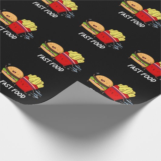 Fast Food Funny Burger and Frin Pun Dark BG Geschenkpapier (Ecke)