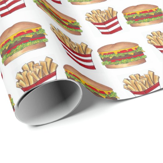 Fast Food Hamburger Burger Cheeseburger Fries Geschenkpapier (Rolleneckpunkt)