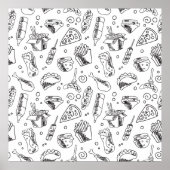 Fast Food Hamburger Fries Hot Dog Hühnermuster Poster (Vorne)