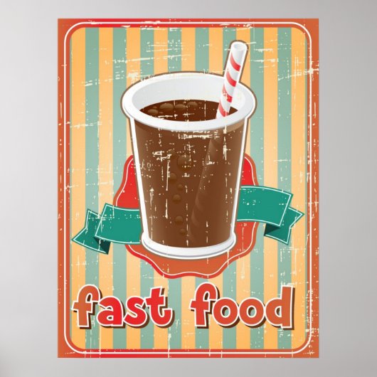 Fast Food Hintergrund mit Drink im Retro-Stil Poster (Vorne)
