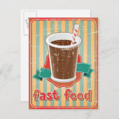 Fast Food Hintergrund mit Drink im Retro-Stil Postkarte (Vorne/Hinten)