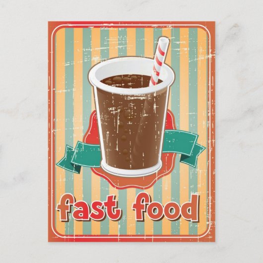 Fast Food Hintergrund mit Drink im Retro-Stil Postkarte (Vorderseite)