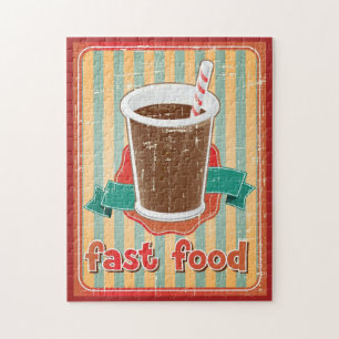 Fast-Food-Hintergrund mit Getränk im Retro-Stil Puzzle