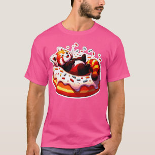 Fast Food Kawaii Red Panda Abkühlung auf Donut T-Shirt