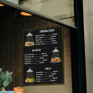 Fast Food Menu Sandwiches   Hotdogs   Tacos Black Poster