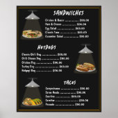 Fast Food Menu Sandwiches | Hotdogs | Tacos Black Poster (Vorne)