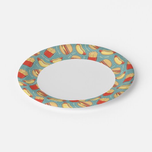 Fast-Food-Muster 3 Pappteller (Schrägansicht)