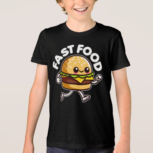 Fast Food Niedlich Burger Running Funny Tri-Blend Shirt (Vorderseite)