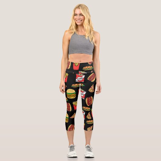 Fast Food Pattern Capri Leggings (Vorderseite)