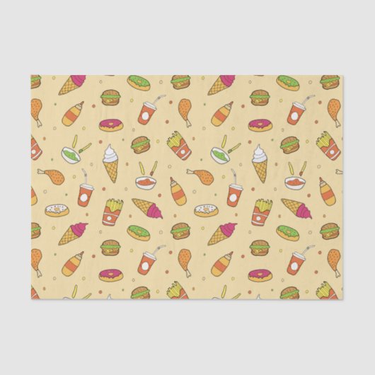 Fast Food Pattern gelb Seidenpapier (Vorderseite)