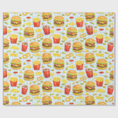 Fast Food Pattern on Blue Gingham Geschenkpapier (Flach)