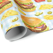 Fast Food Pattern on Blue Gingham Geschenkpapier (Rolleneckpunkt)