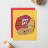 Fast Food Pun: Lasst uns ketchup machen Mitteilungskarte (Vorderseite/Rückseite Beispiel)