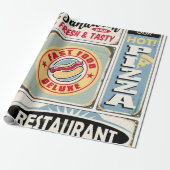 Fast food restaurants and diners retro signs colle geschenkpapier (Ungerollt)