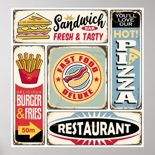 Fast Food Restaurants und Dinner Retro Schilder Co (Vorne)