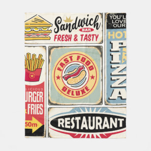 Fast Food Restaurants und Dinner Retro Schilder Co Fleecedecke