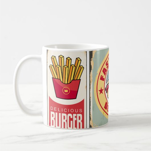 Fast Food Restaurants und Dinner Retro Schilder Co Kaffeetasse (Links)