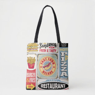 Fast Food Restaurants und Dinner Retro Schilder Co Tasche