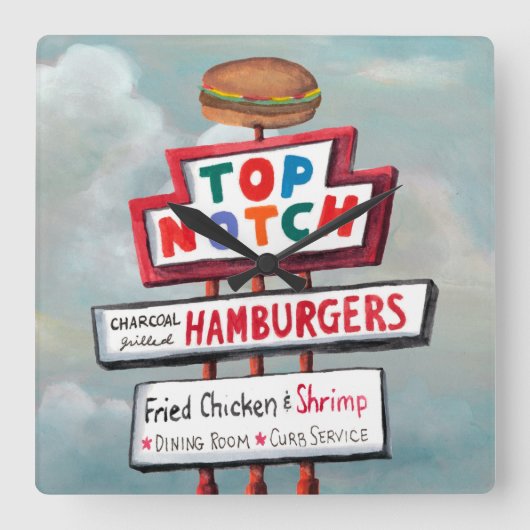 Fast Food Sign Quadratische Wanduhr (Vorderseite)