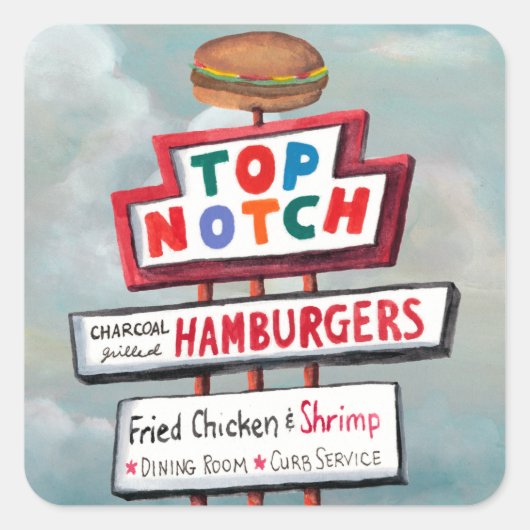 Fast Food Sign Quadratischer Aufkleber (Vorderseite)