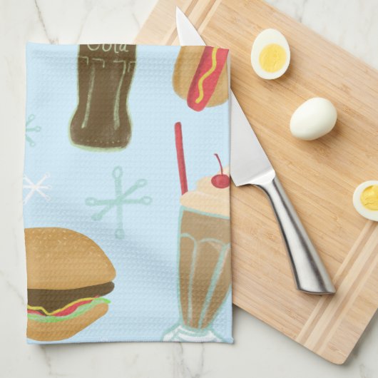 Fast Food Soda Fountain Junk Food Blue Geschirrtuch (Viertel Falte)