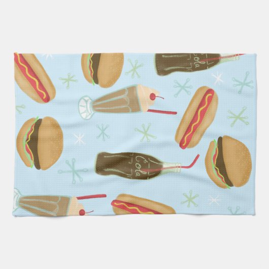 Fast Food Soda Fountain Junk Food Blue Geschirrtuch (Horizontal)