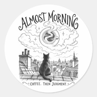 Fast Morgen Schwarze Katze Kaffee Dachlandschaft K Runder Aufkleber