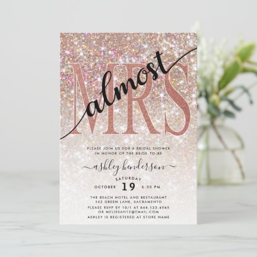 Fast MRS Brautparty Champagne Glitzer Einladung (Stehend Vorderseite)