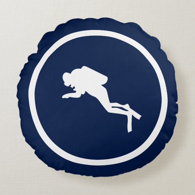 Fast Navy-Blue-DOLPHIN UND SCUBA-DIVER-nautische Rundes Kissen (Vorderseite)